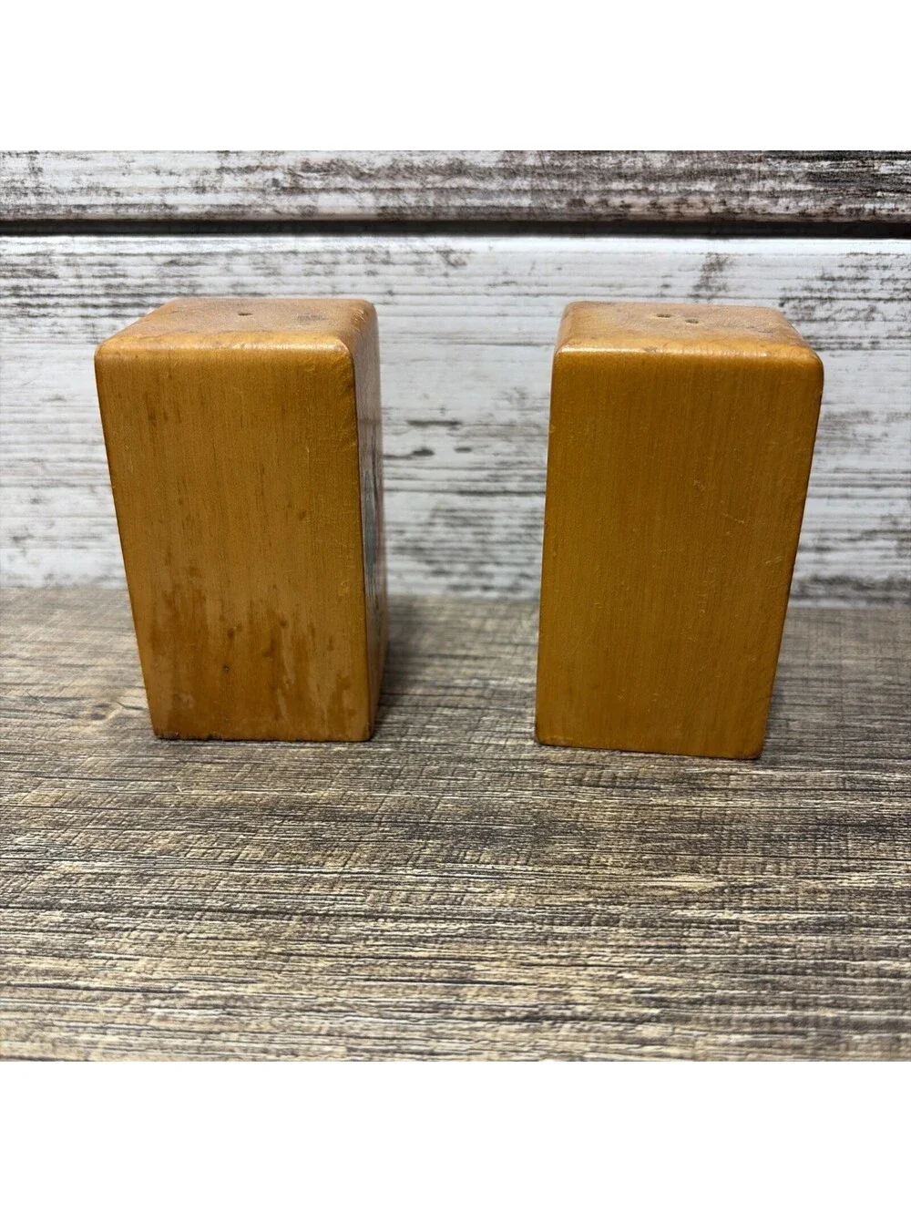 Vintage Wooden Square Rooster Salt and Pepper Shakers